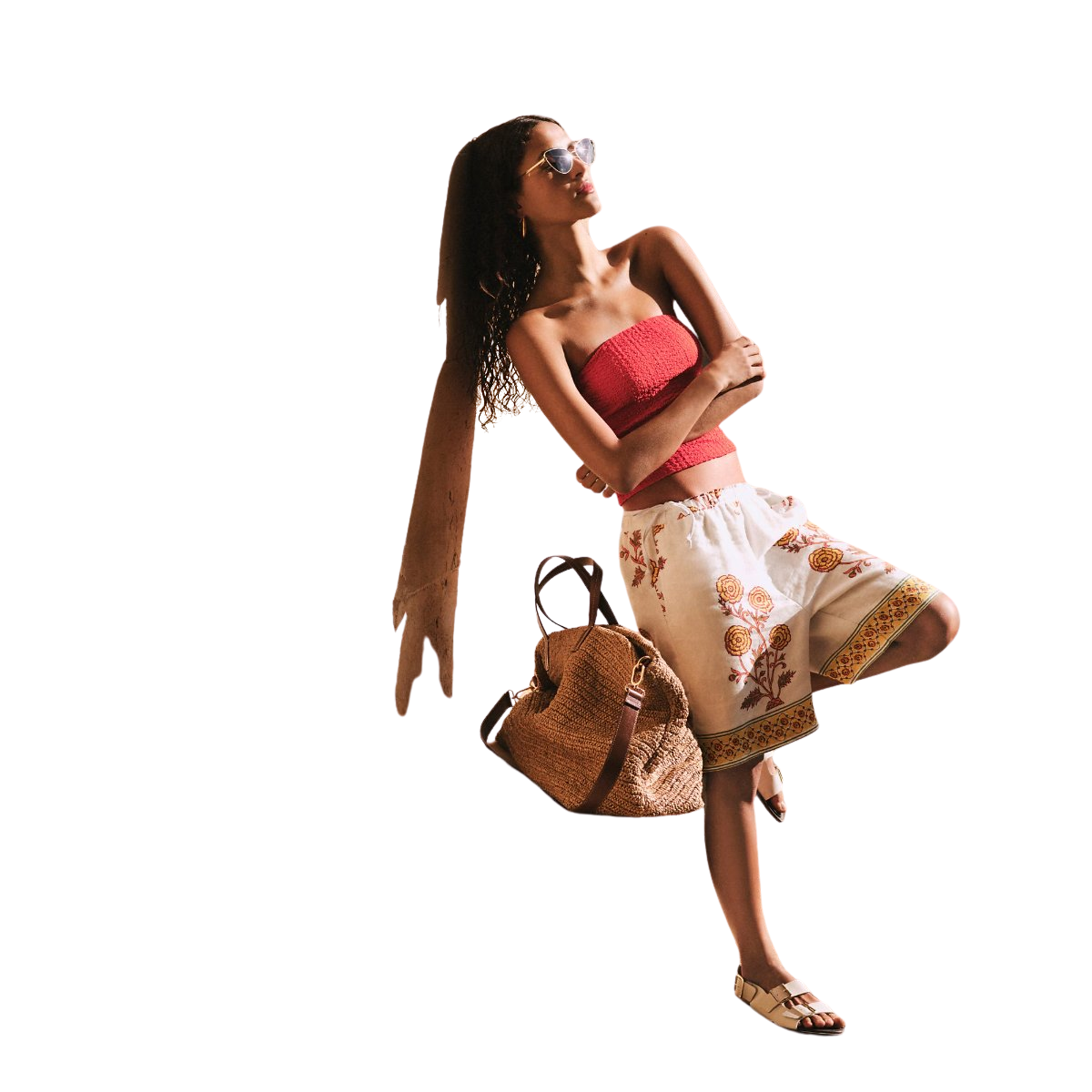 7" Stratus short in sunset rose block print