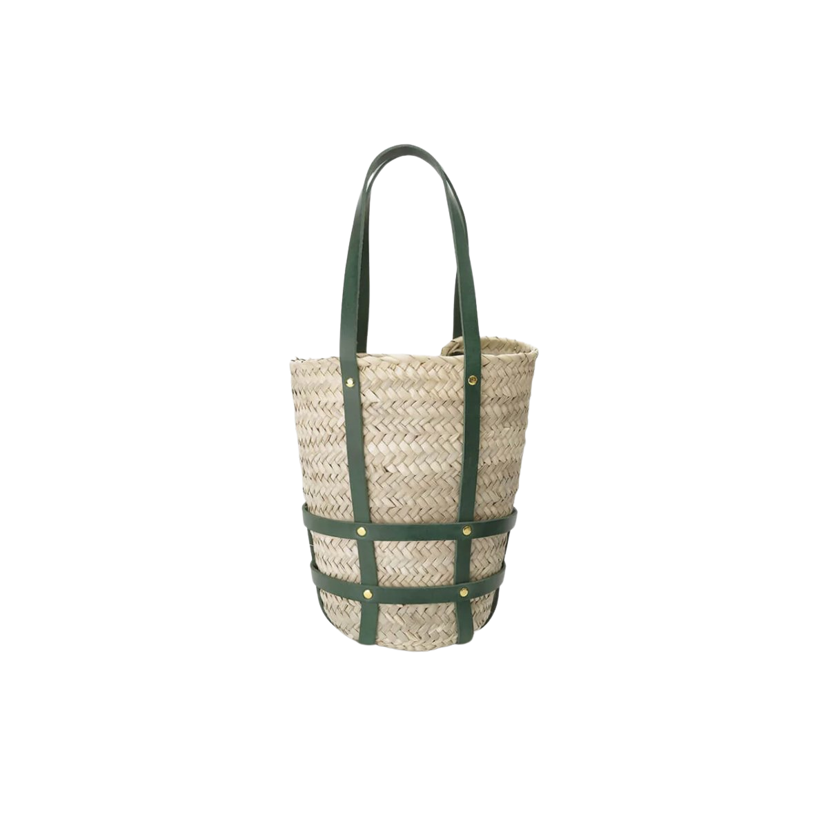 Medium palm basket with leather straps