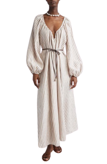 Cascadian Stripe Long Sleeve Linen Maxi Dress