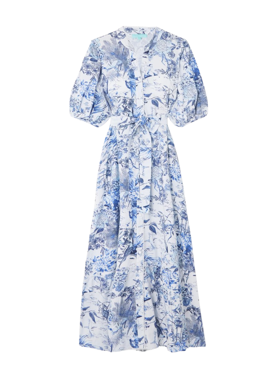 Kitty belted printed cotton and linen-blend midi dress