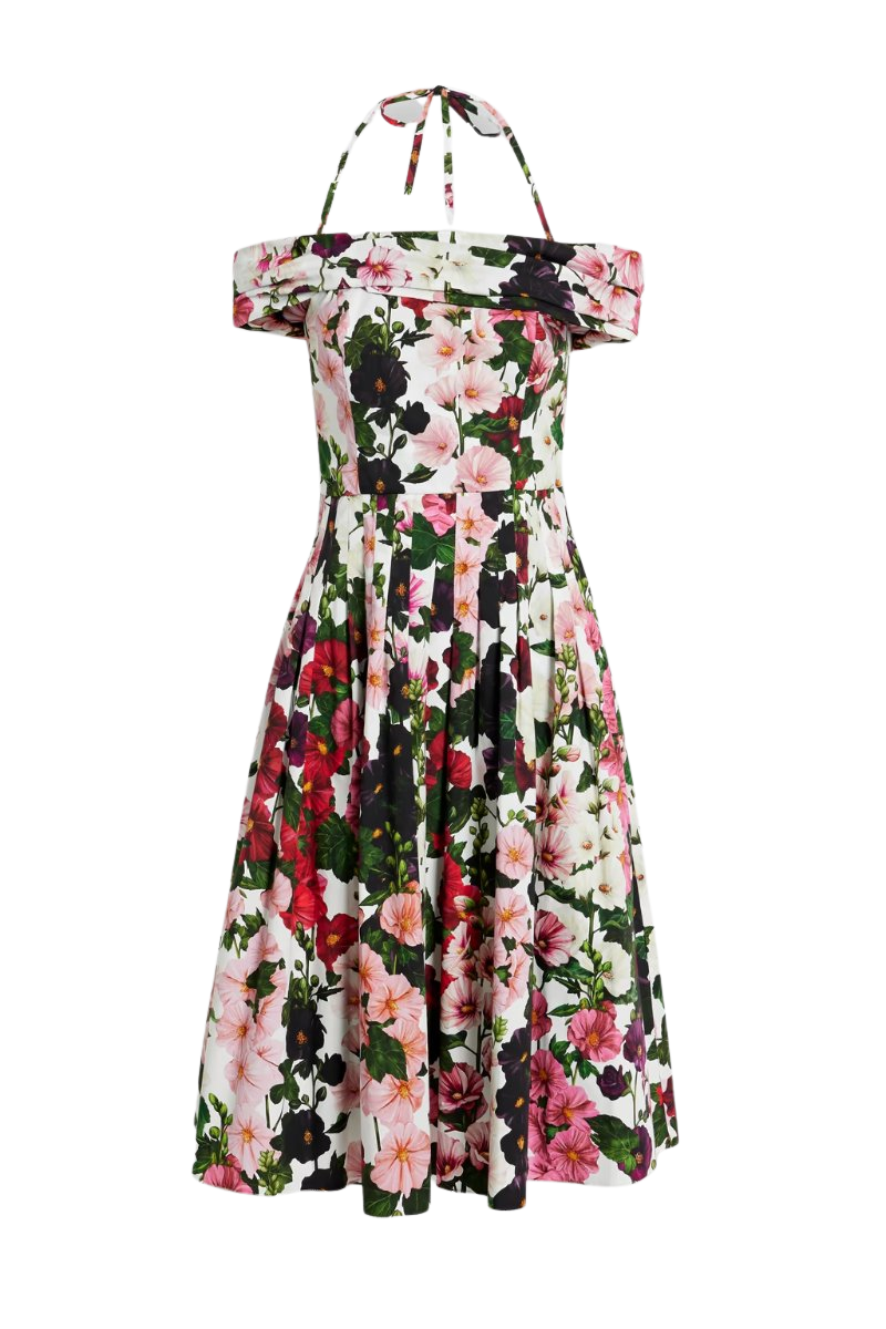 Cold-shoulder floral-print cotton-blend poplin midi dress