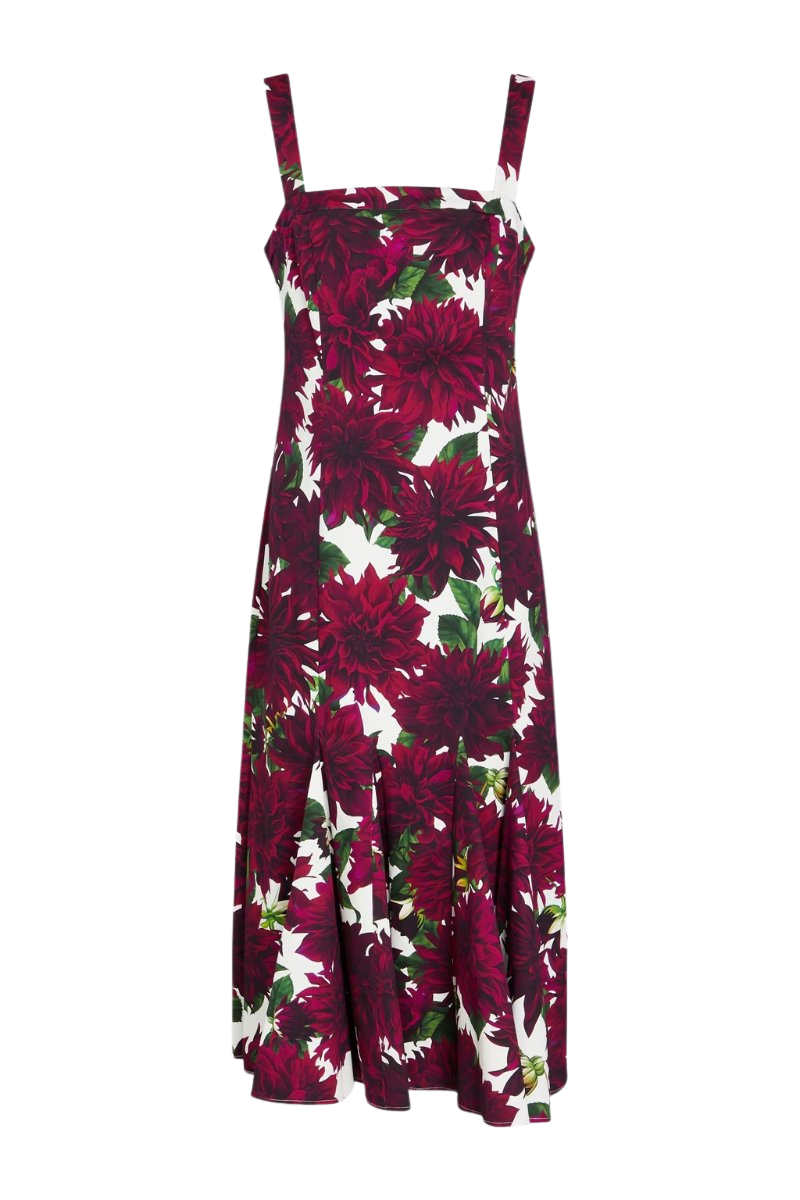 Floral-print stretch-cotton twill midi dress
