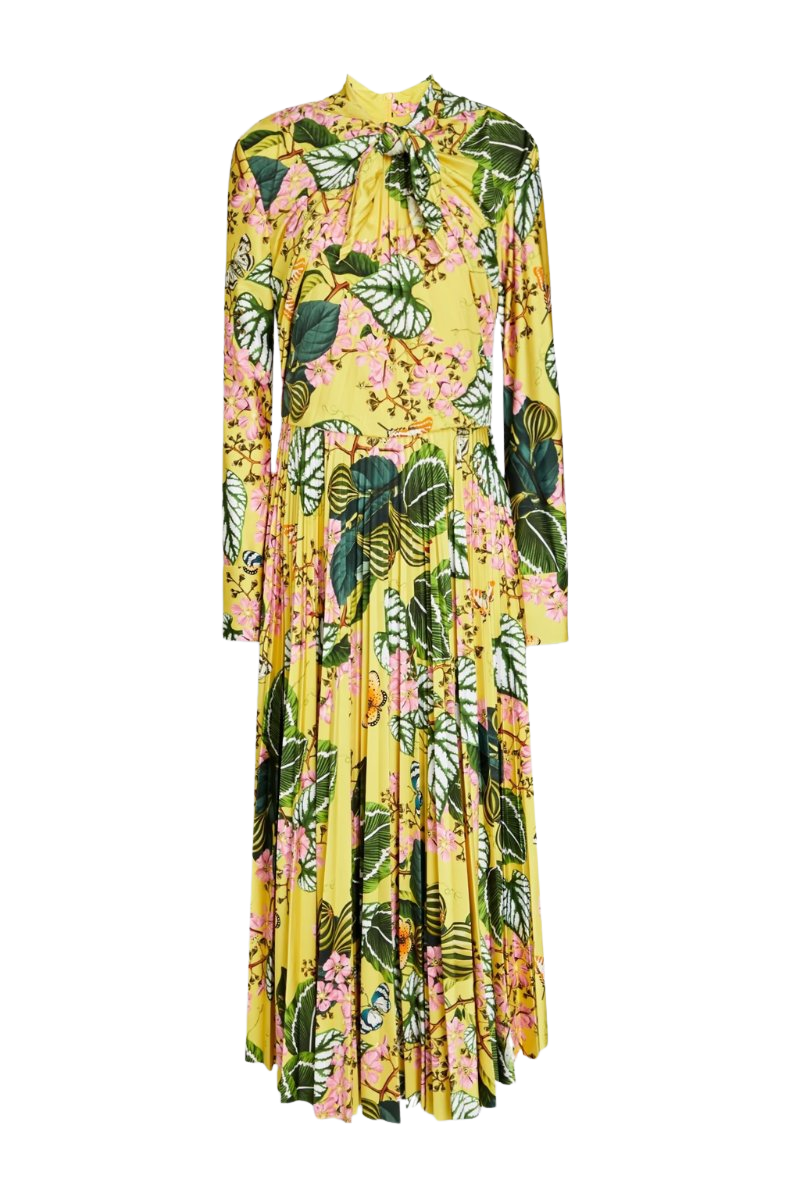 Printed plissé-jersey midi dress
