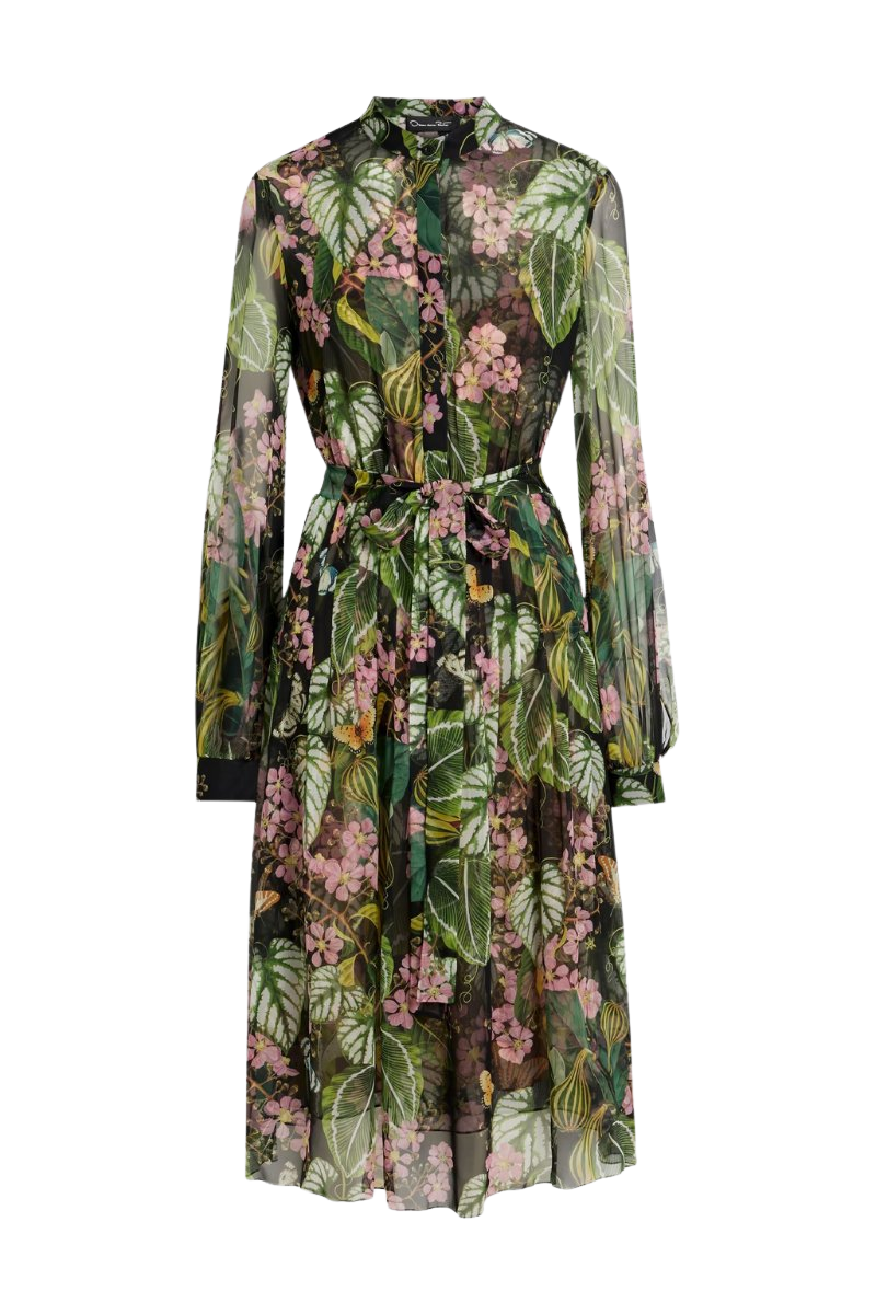 Pleated printed silk-chiffon midi dress