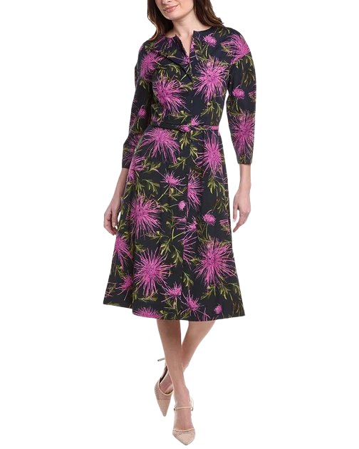 Zip Front Chrysanthemum Midi Dress
