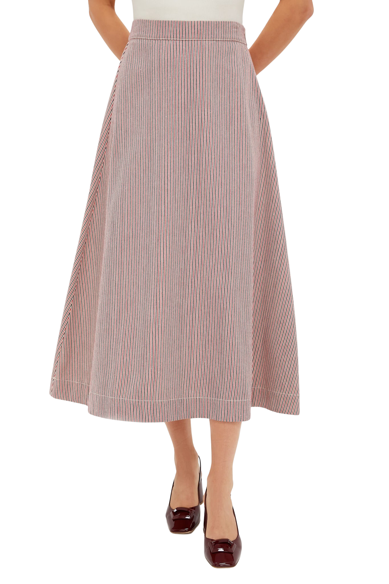 Red Stripe Evelyn Midi Skirt