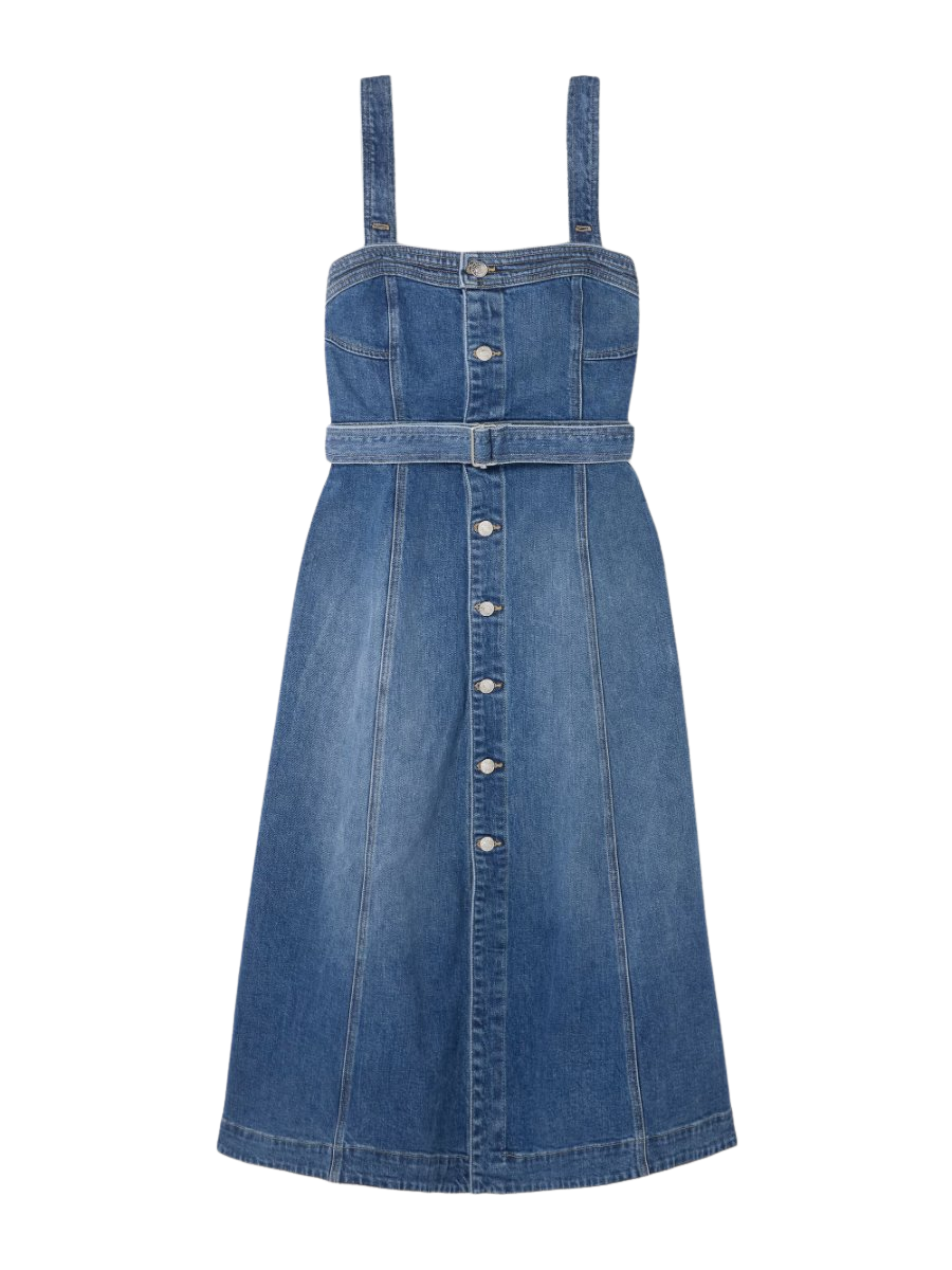Alba belted stretch-denim midi dress