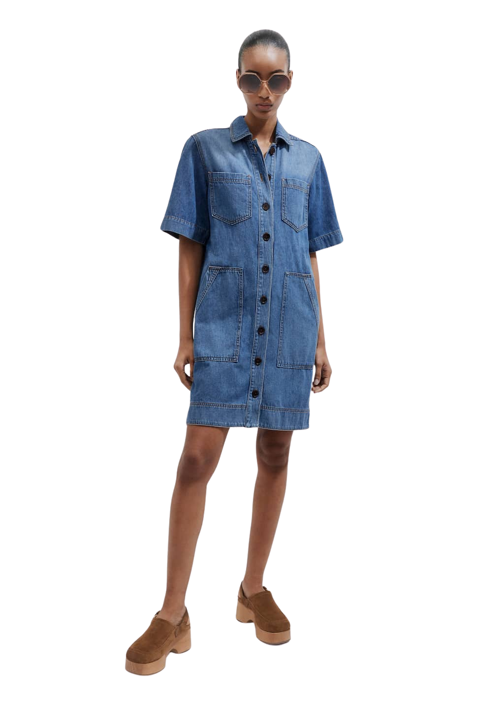 white christmas dresses Ocean Shirt Dress – Blue Denim Boxy Shirt Dress with Pockets main image 1