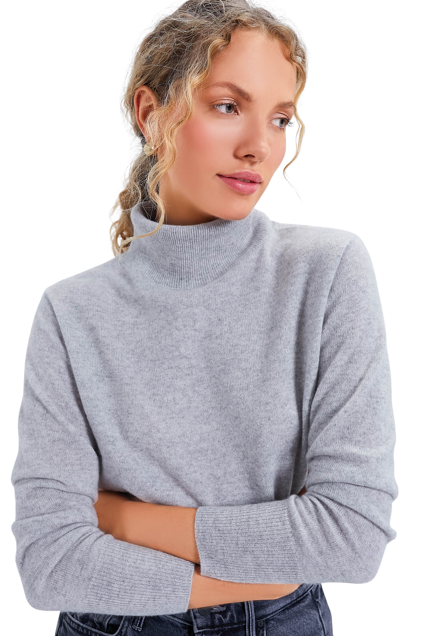 Gray Cashmere Turtleneck Sweater