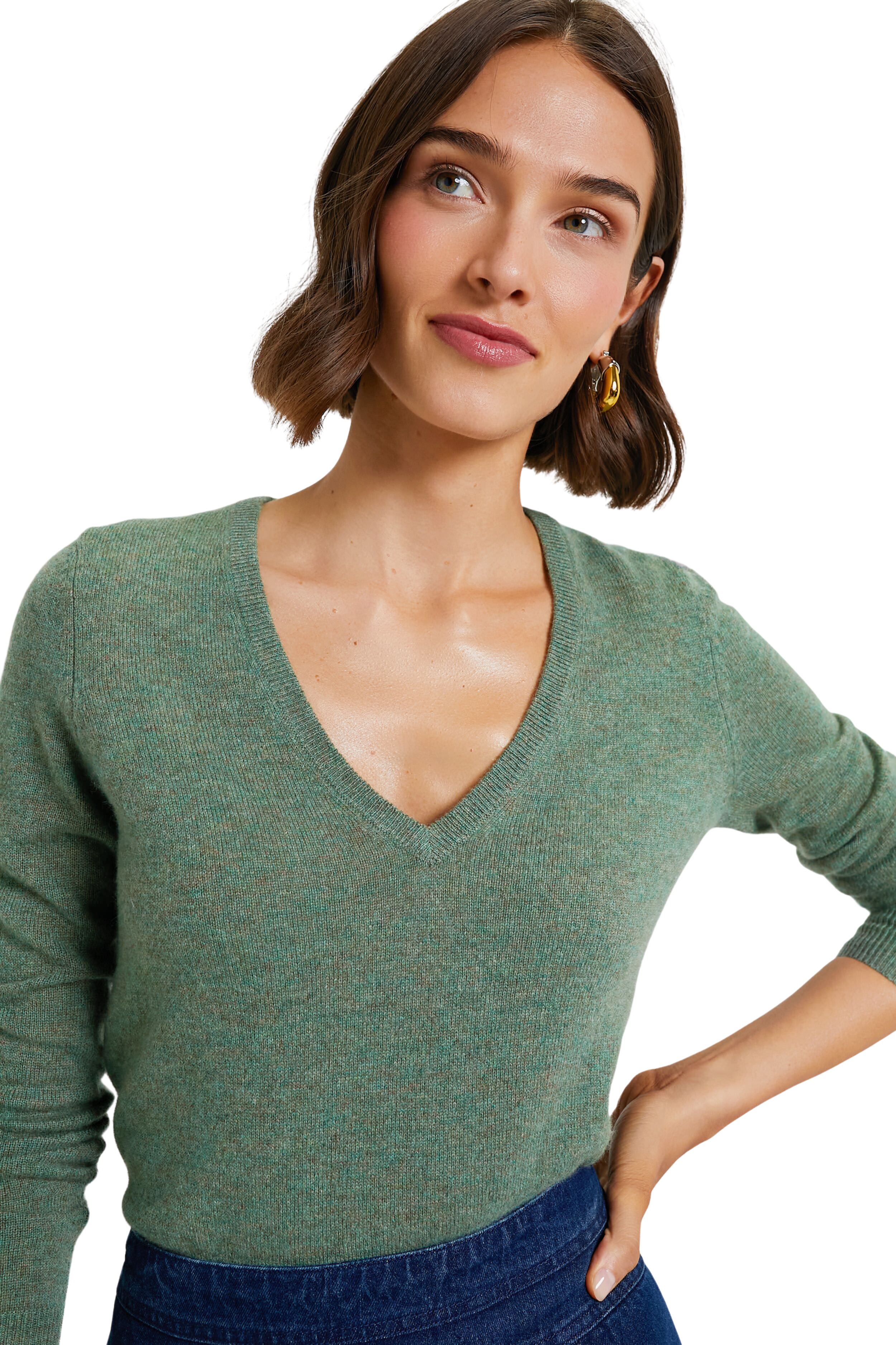 Pine Green Cashmere V-Neck Sweater