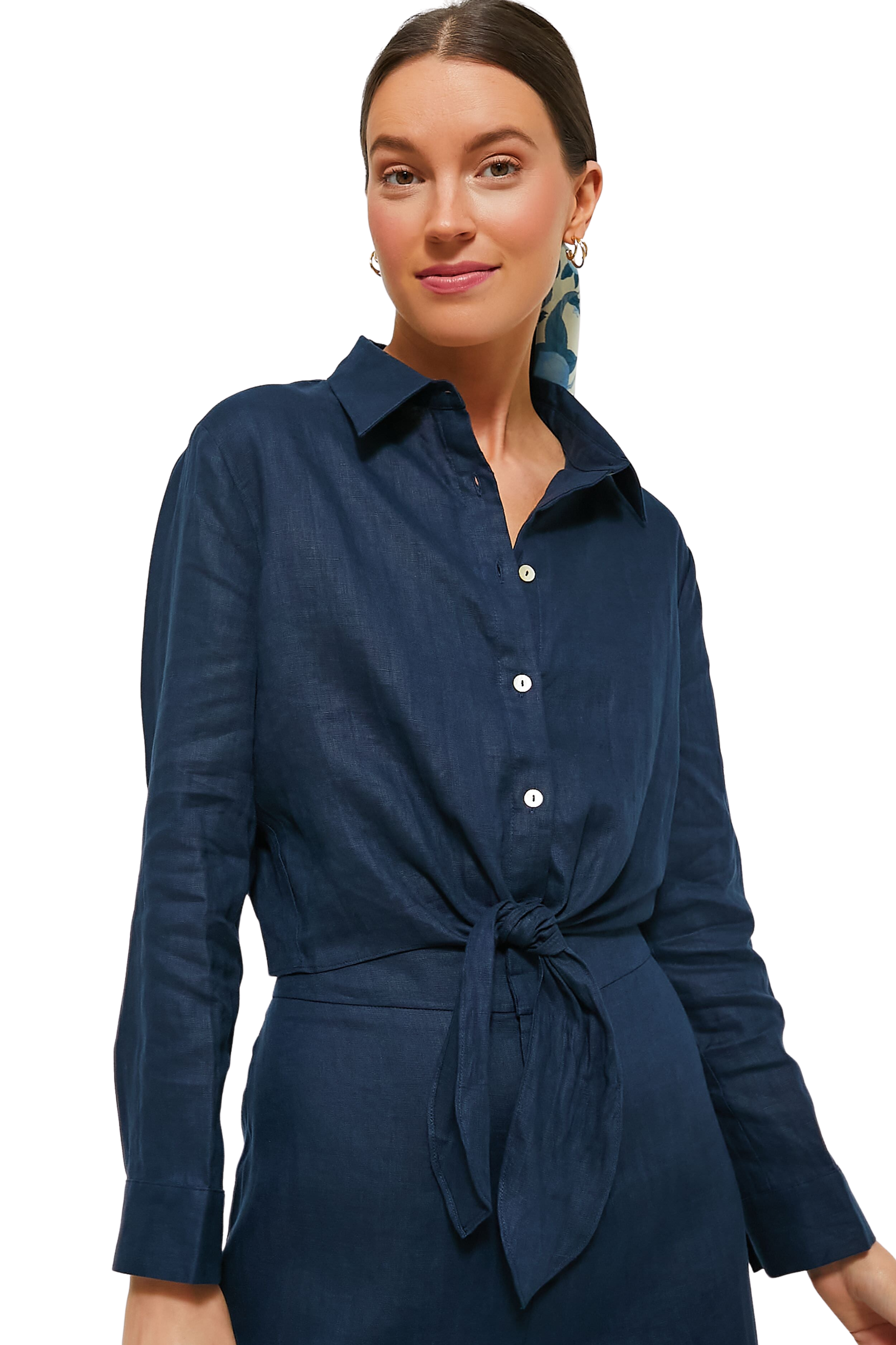 Navy Linen Tie-Front Rebecca Shirt