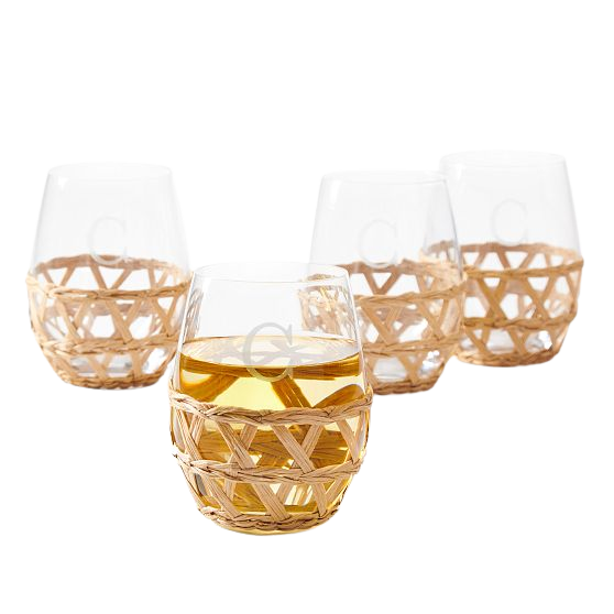 Hand-Woven Cane Stemless Wine Glasses