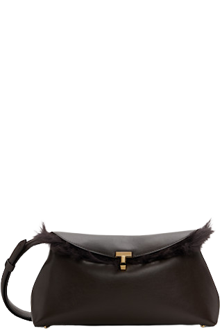 Brown Shearling T-Lock Clutch