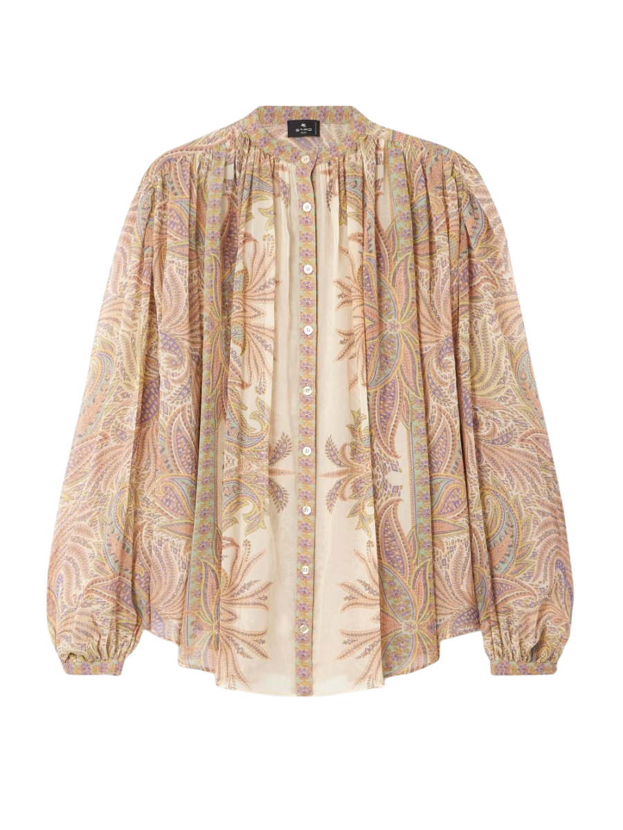 Gathered paisley-print silk-chiffon blouse