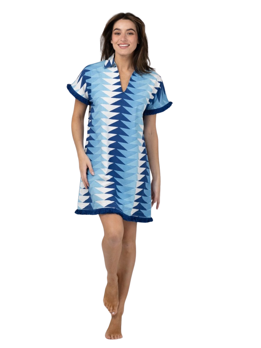 The Beach Tunic | Ocean Blockprint Bagru Triangle