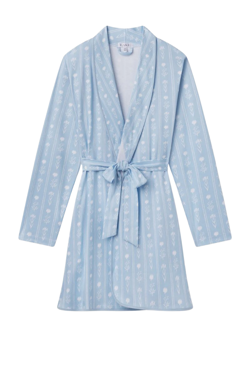 Pima Short Robe in French Blue Watercolor Stems