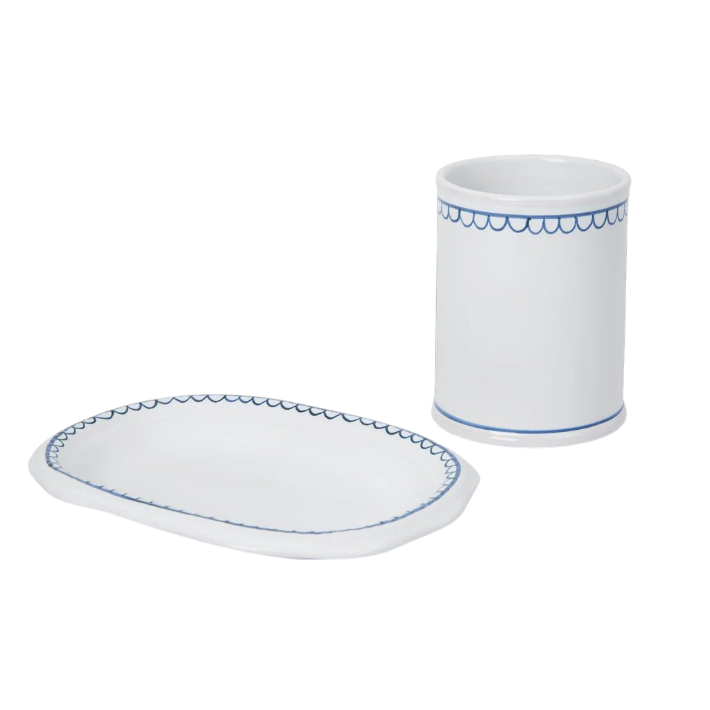 Bouclette Tumbler & Oval Perle Petite Plate in Blue, Set of 2