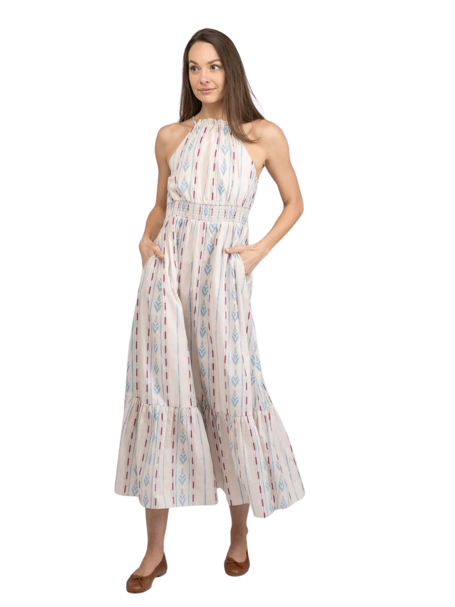 The Jenna Dress | Ivory Ikat Stripe