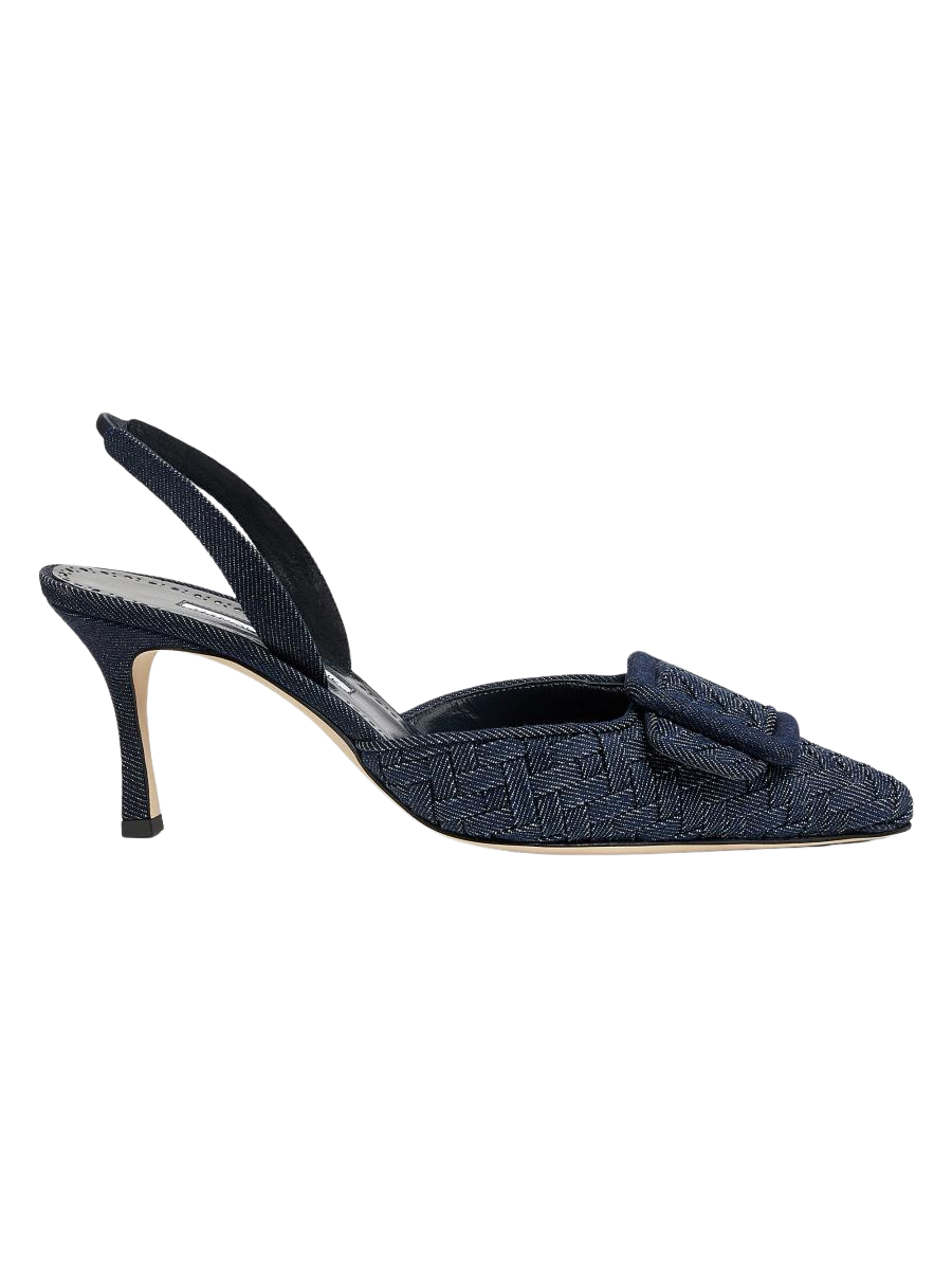 Maysli Basketweave Denim 70MM Slingback Pumps