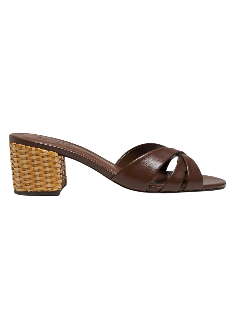 Keefa Mule 65MM Leather & Straw Block Heel Slip-On Sandals