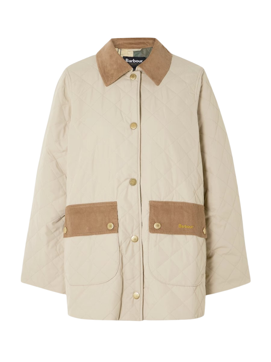 Corinne cotton corduroy-trimmed quilted shell jacket