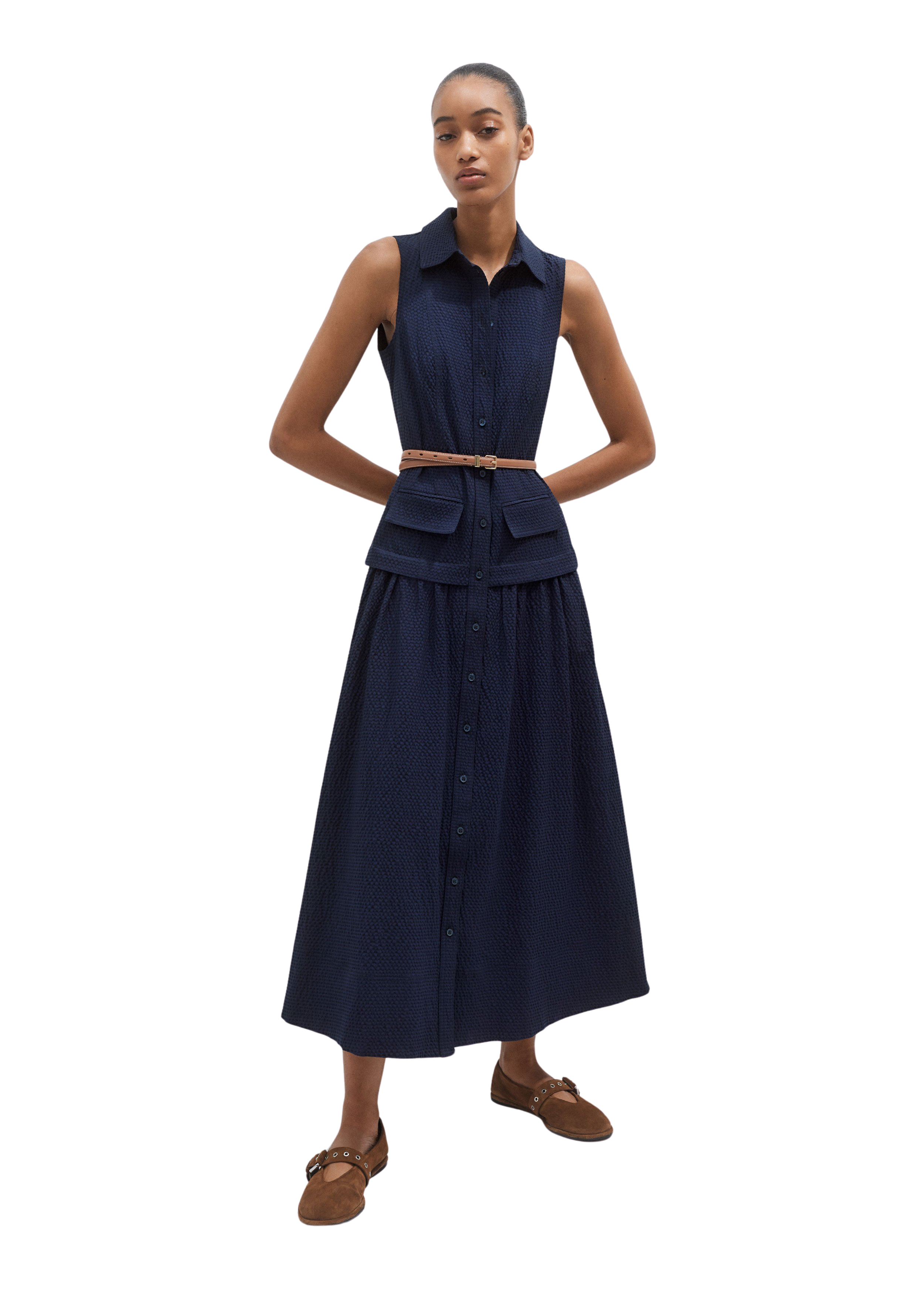 Seersucker Maxi Shirt Dress + Belt
