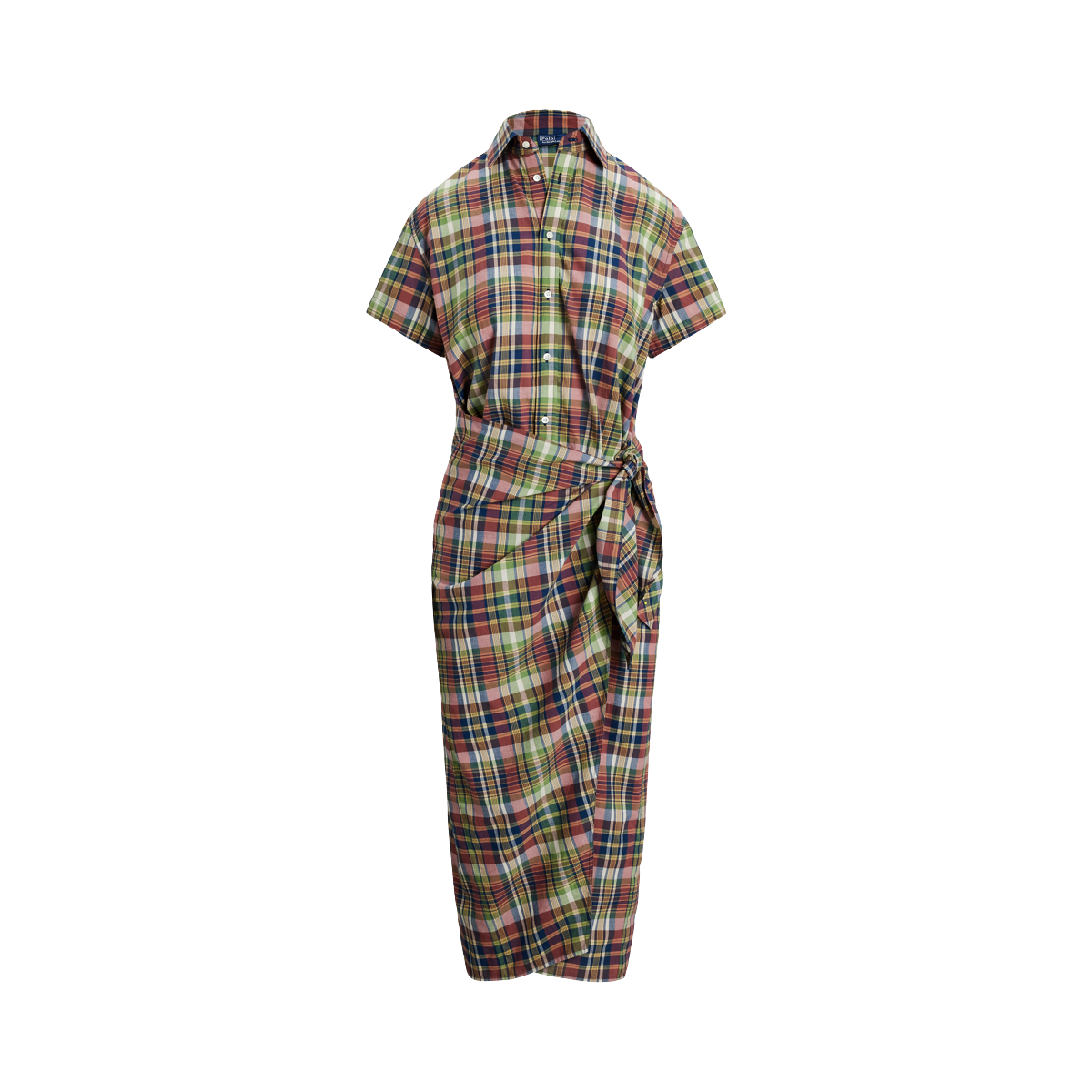 Plaid Cotton Faux-Wrap Shirtdress