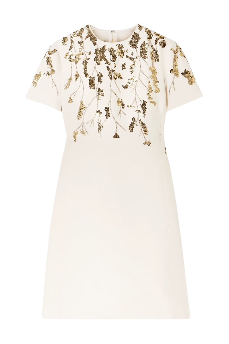 Embellished wool and silk-blend crepe mini dress