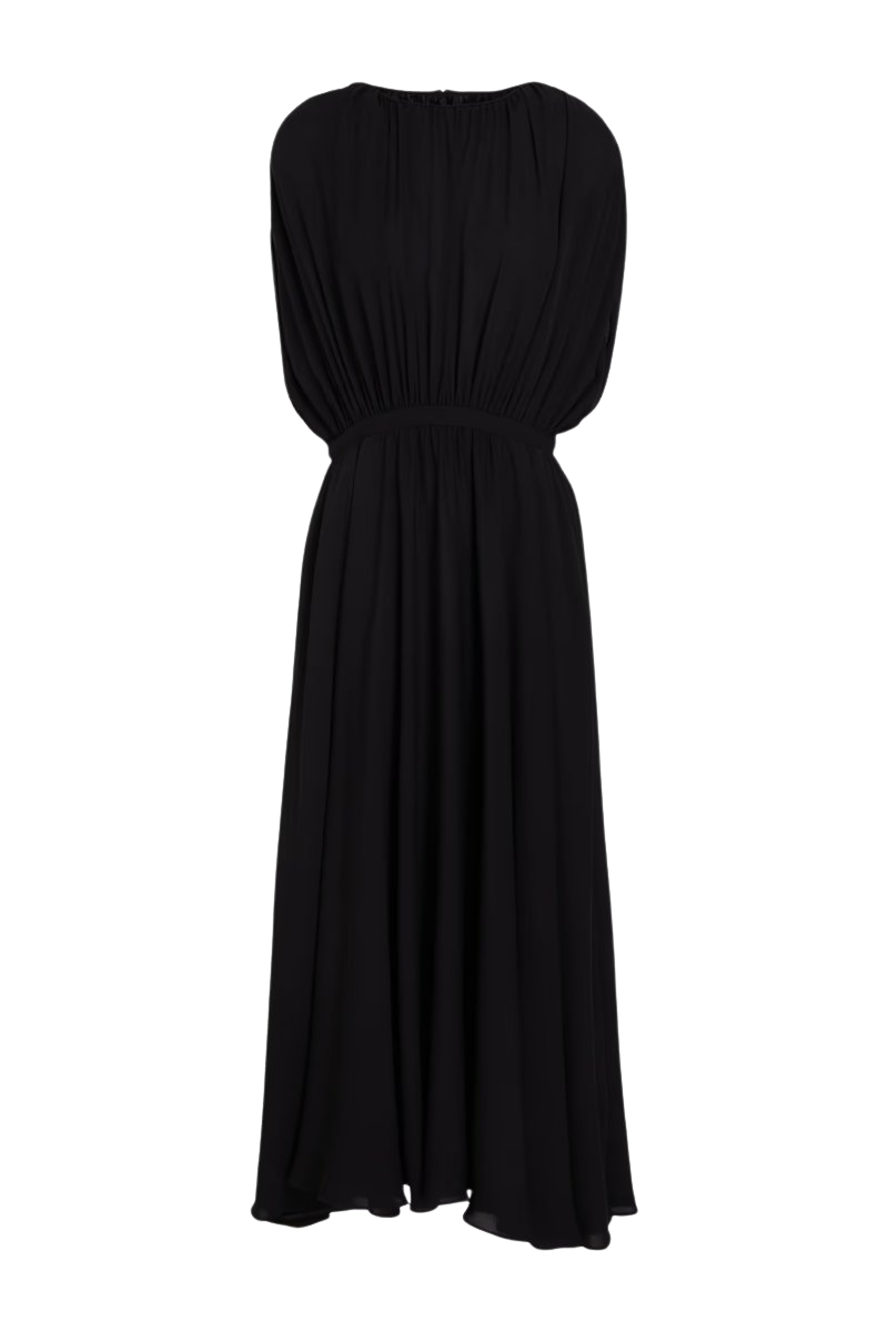 Gathered silk-crepe midi dress