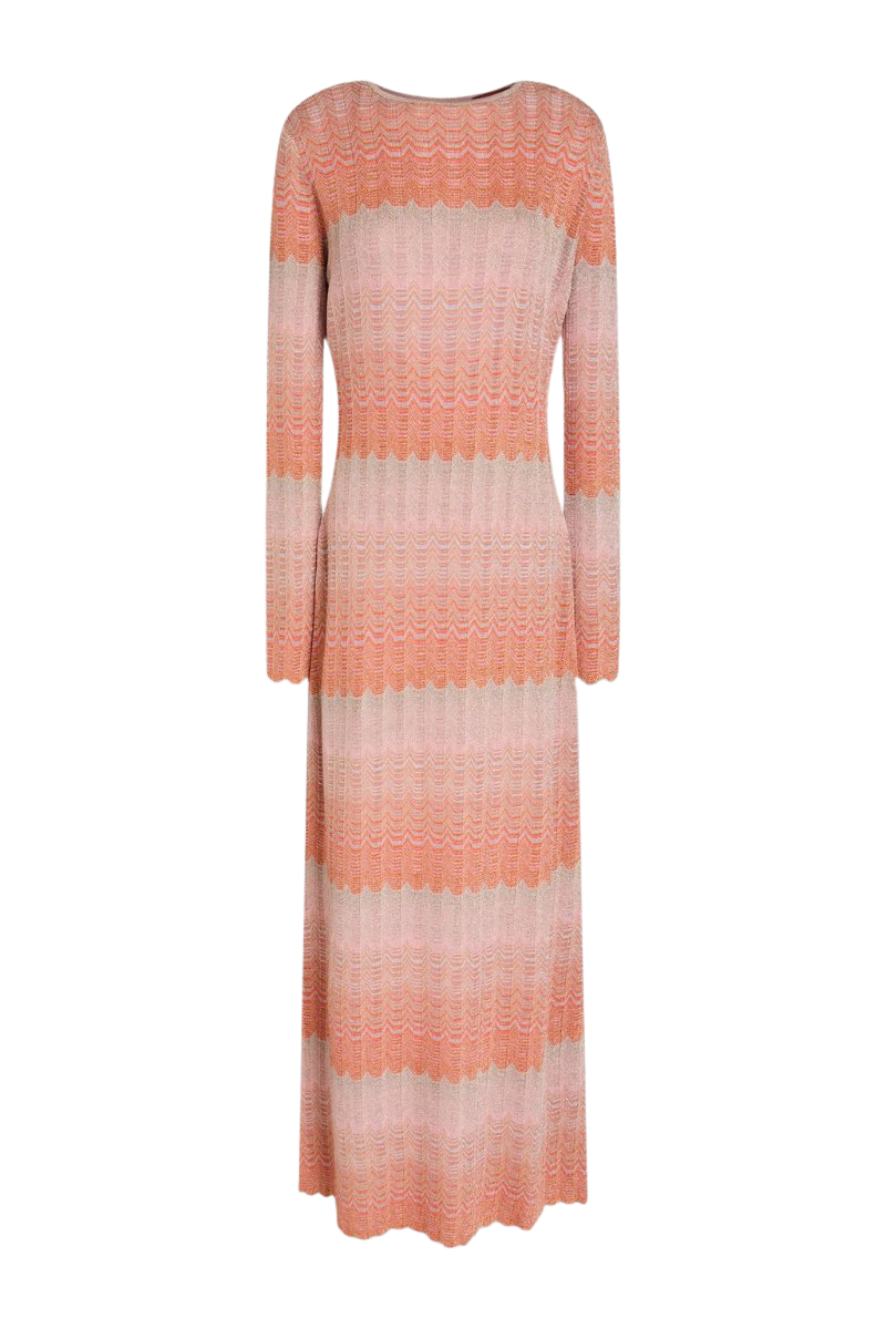 Cutout metallic crochet-knit maxi dress