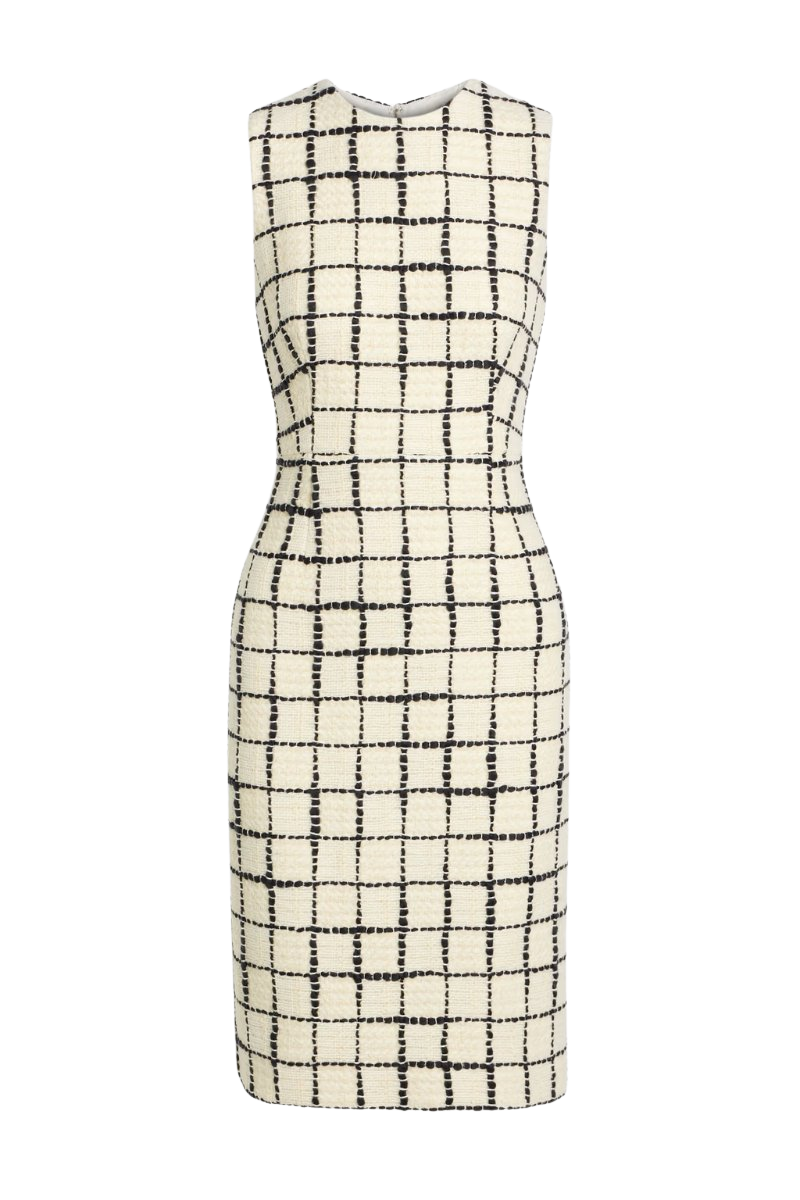 Checked wool-blend bouclé-tweed dress