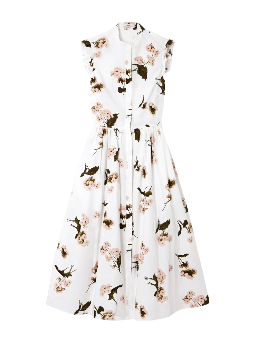 Ruffled floral-print cotton-poplin midi shirt dress