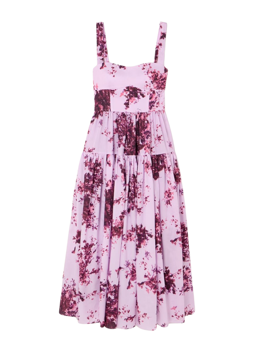 Tiered floral-print cotton midi dress