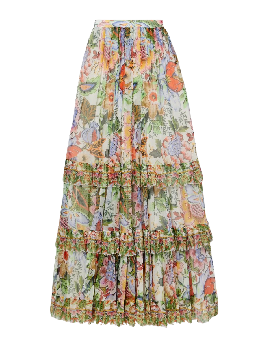 Tiered silk-crepon maxi skirt