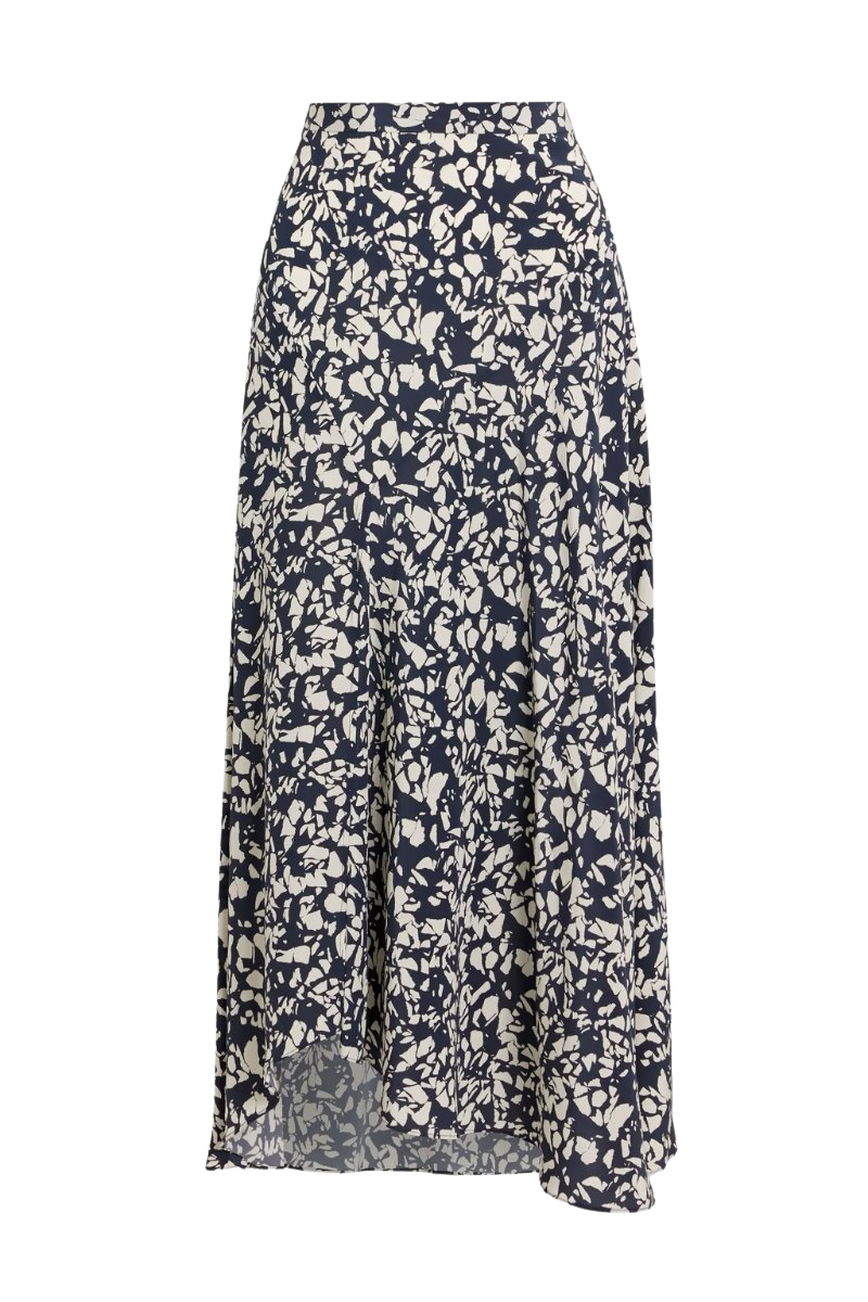 Sakura asymmetric printed stretch-silk maxi skirt
