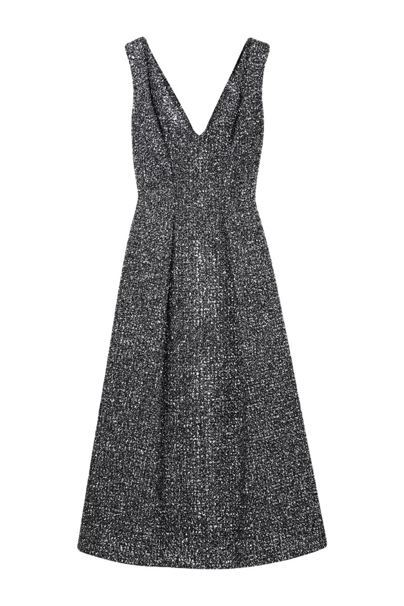 Odelia pleated lamé tweed midi dress