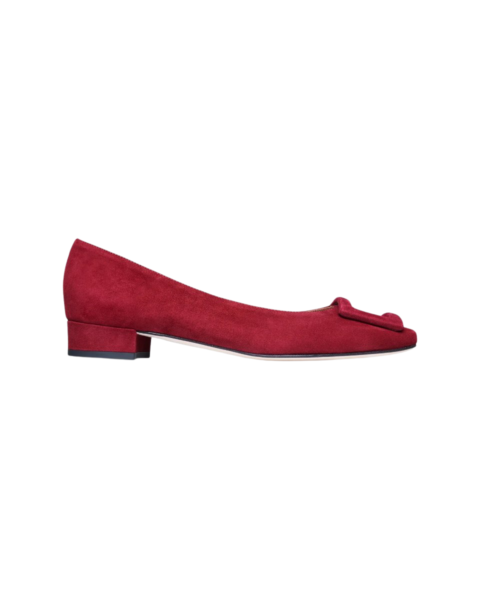 Buckle Shoe in Deep Red Suede