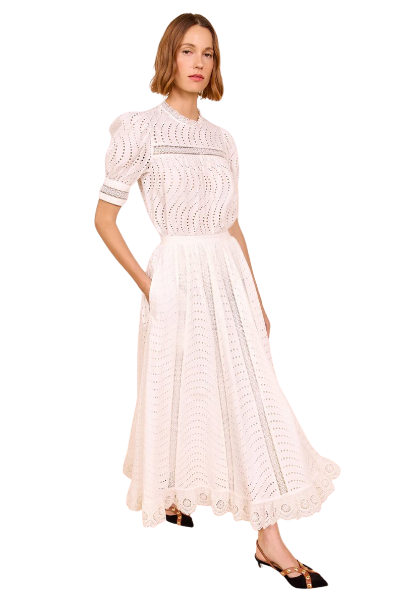 Ren High Waist Lace Trim Midi Skirt