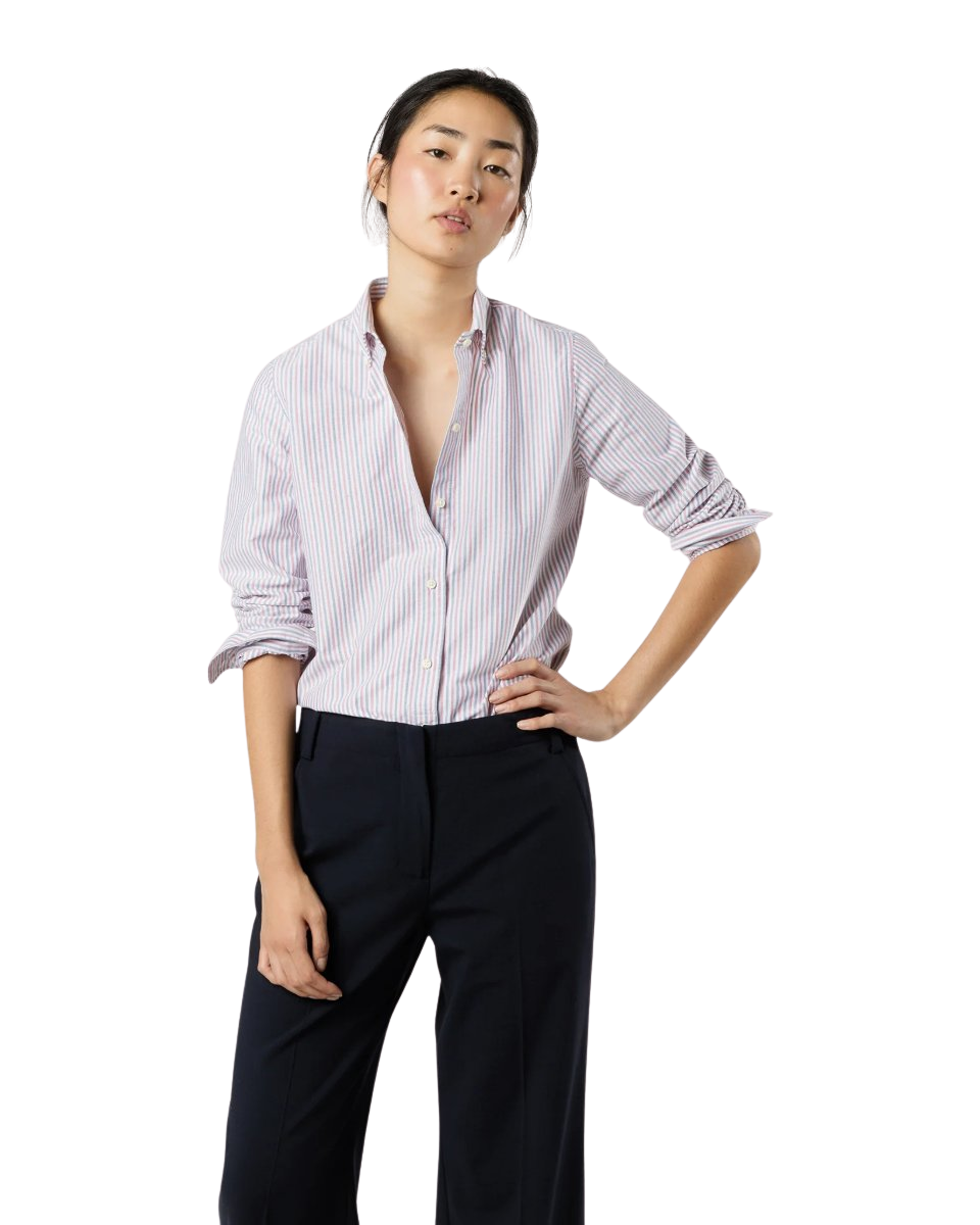 Schoolgirl Shirt in Blue/Red Multi Stripe Oxford