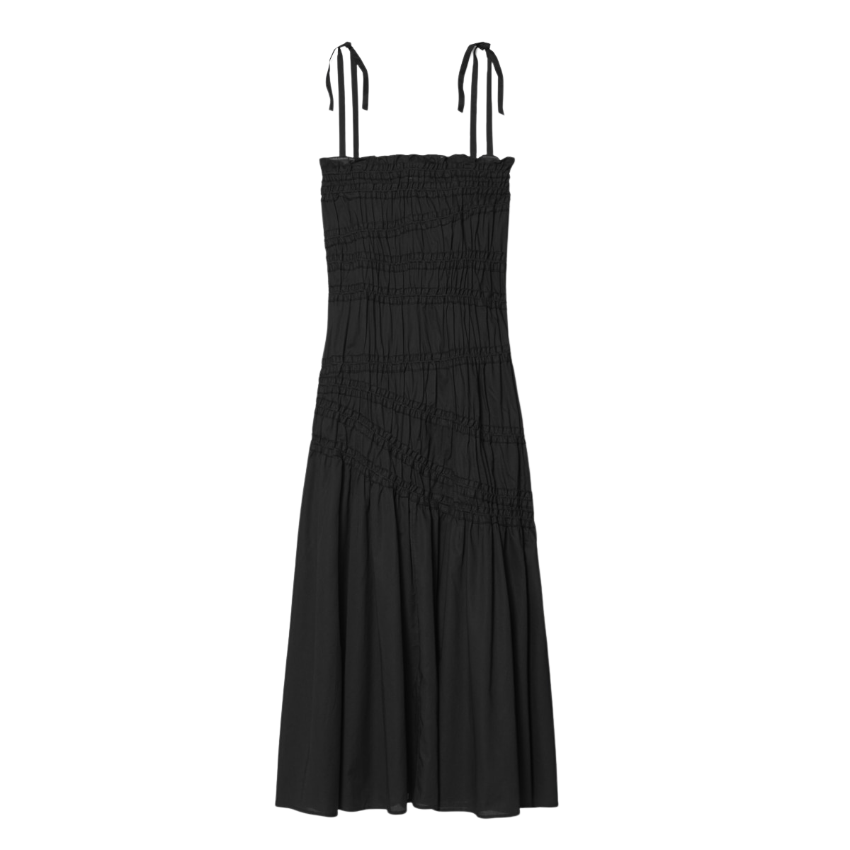 Shoulder Tie Smocked Cotton Dress