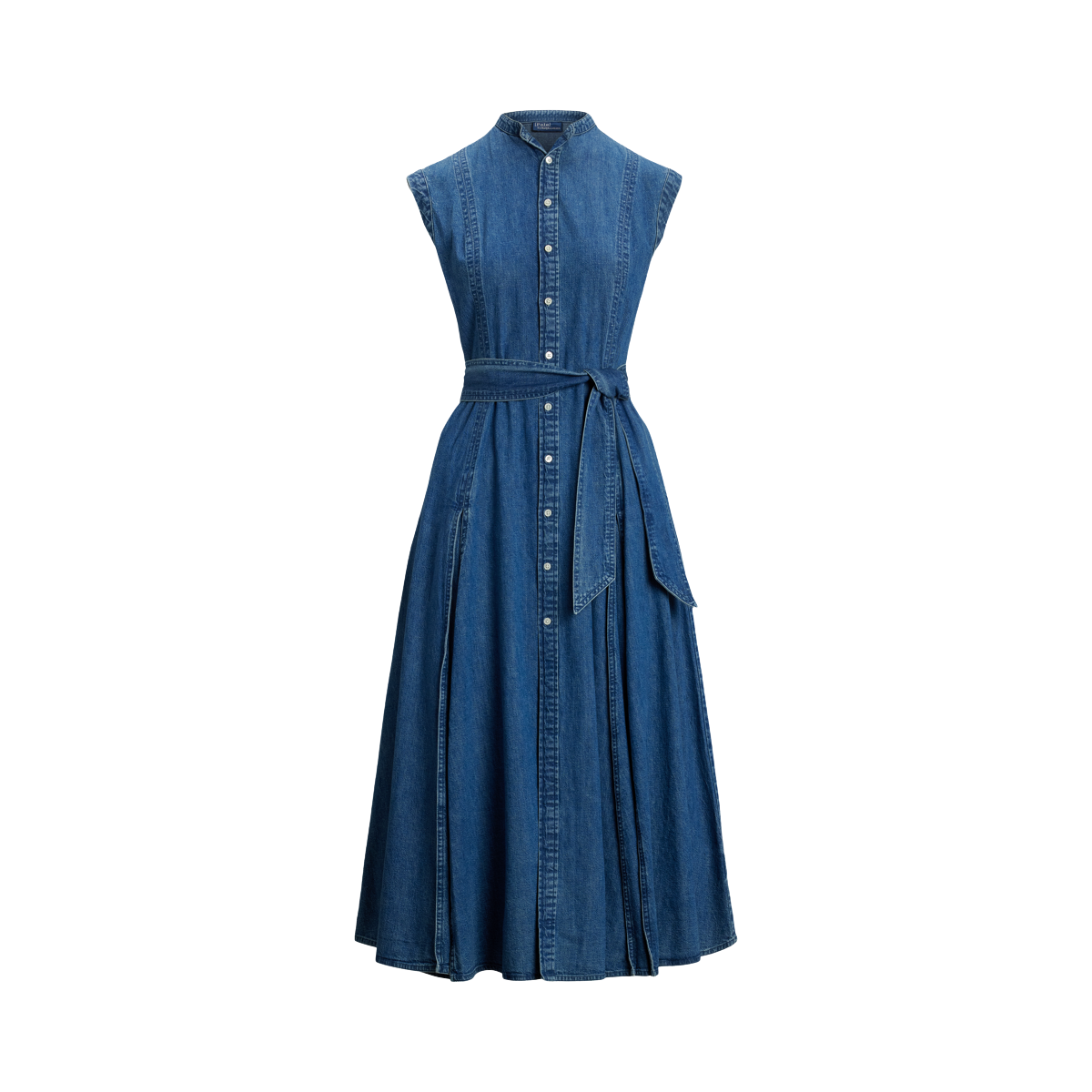 Belted Denim Sleeveless A-Line Dress
