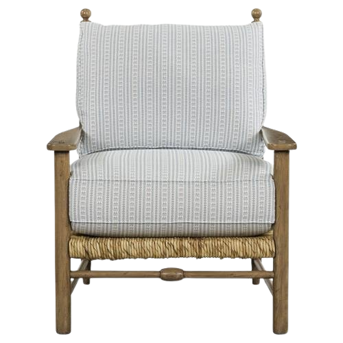 Bailey Coastal Beach Blue Stripe Woven Rush Wood Arm Chair