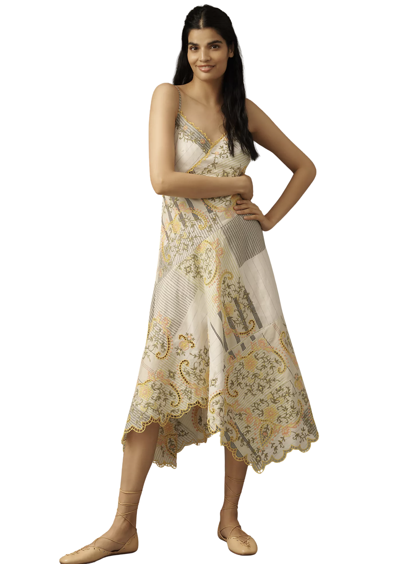 Sleeveless V-Neck Asymmetric Midi Dress