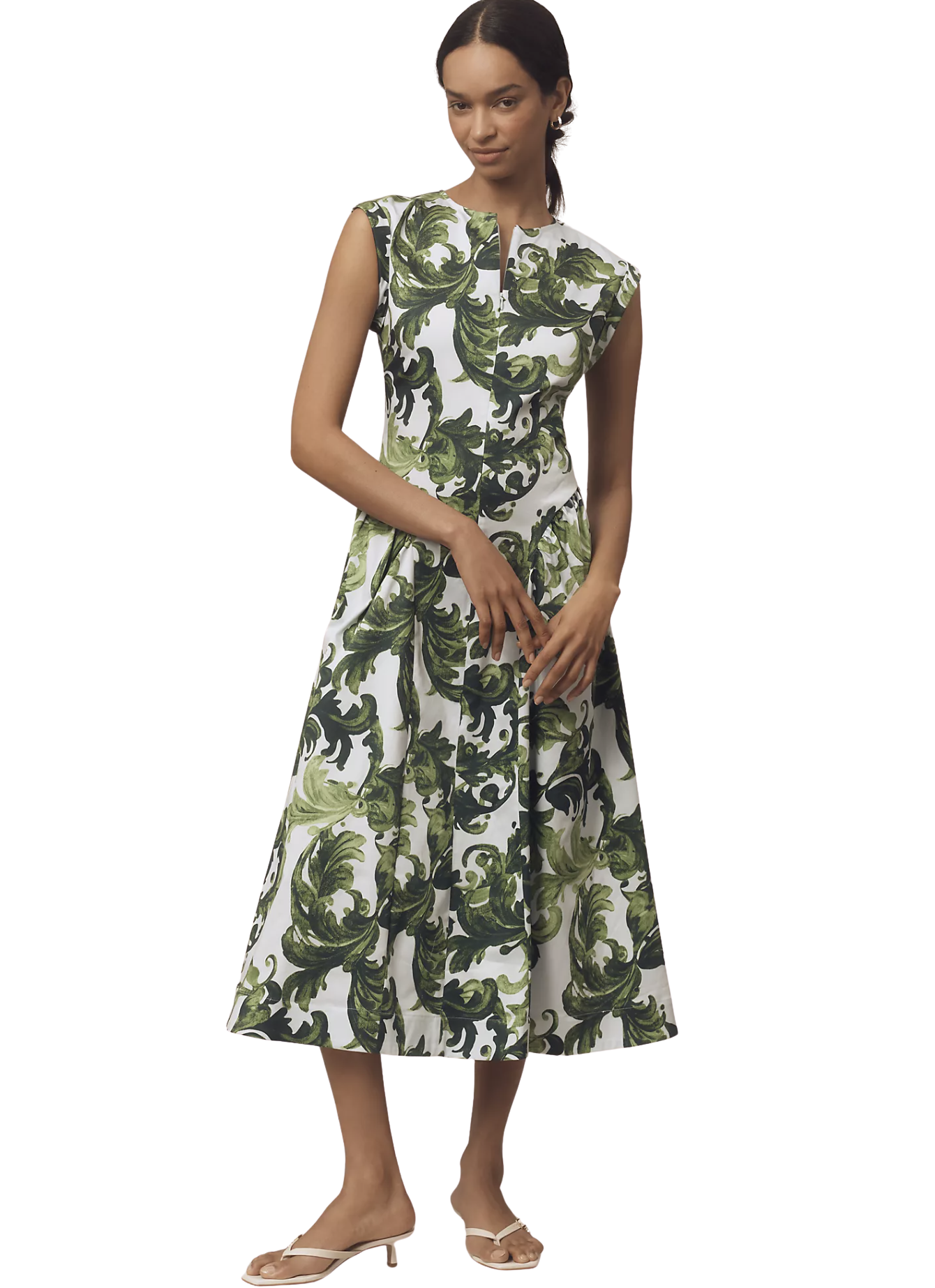 Maeve Cap-Sleeve Drop-Waist Midi Dress