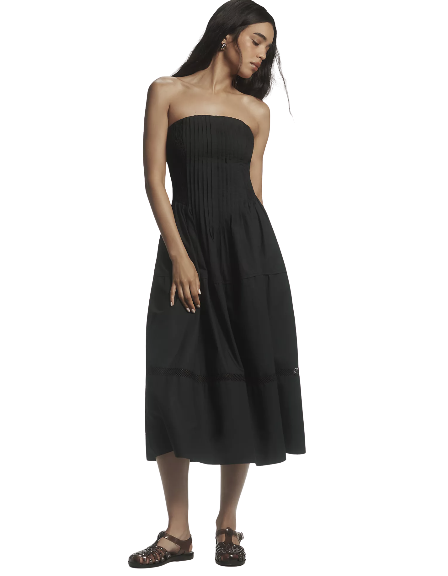 By Anthropologie Cotton Poplin Strapless Midi Dress