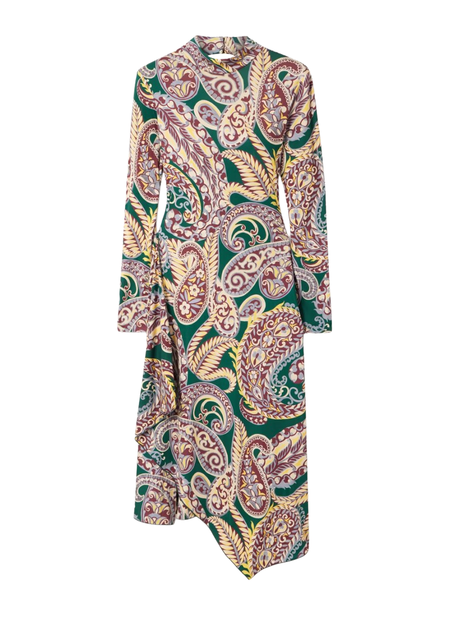 Asymmetric open-back paisley-print stretch-jersey dress