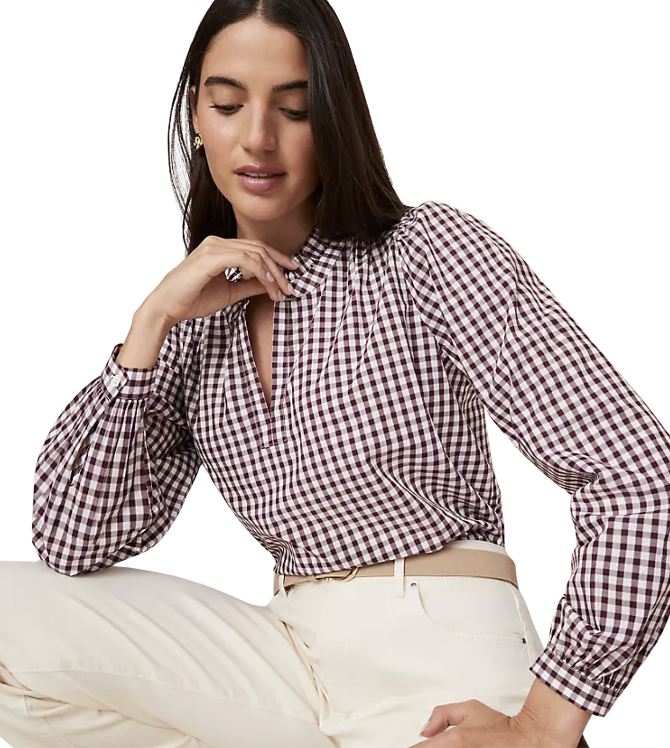 Weekend Collection Gingham V-Neck Popover