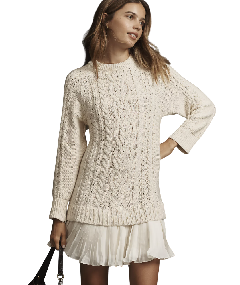 Twofer Cable-Knit Sweater Mini Dress