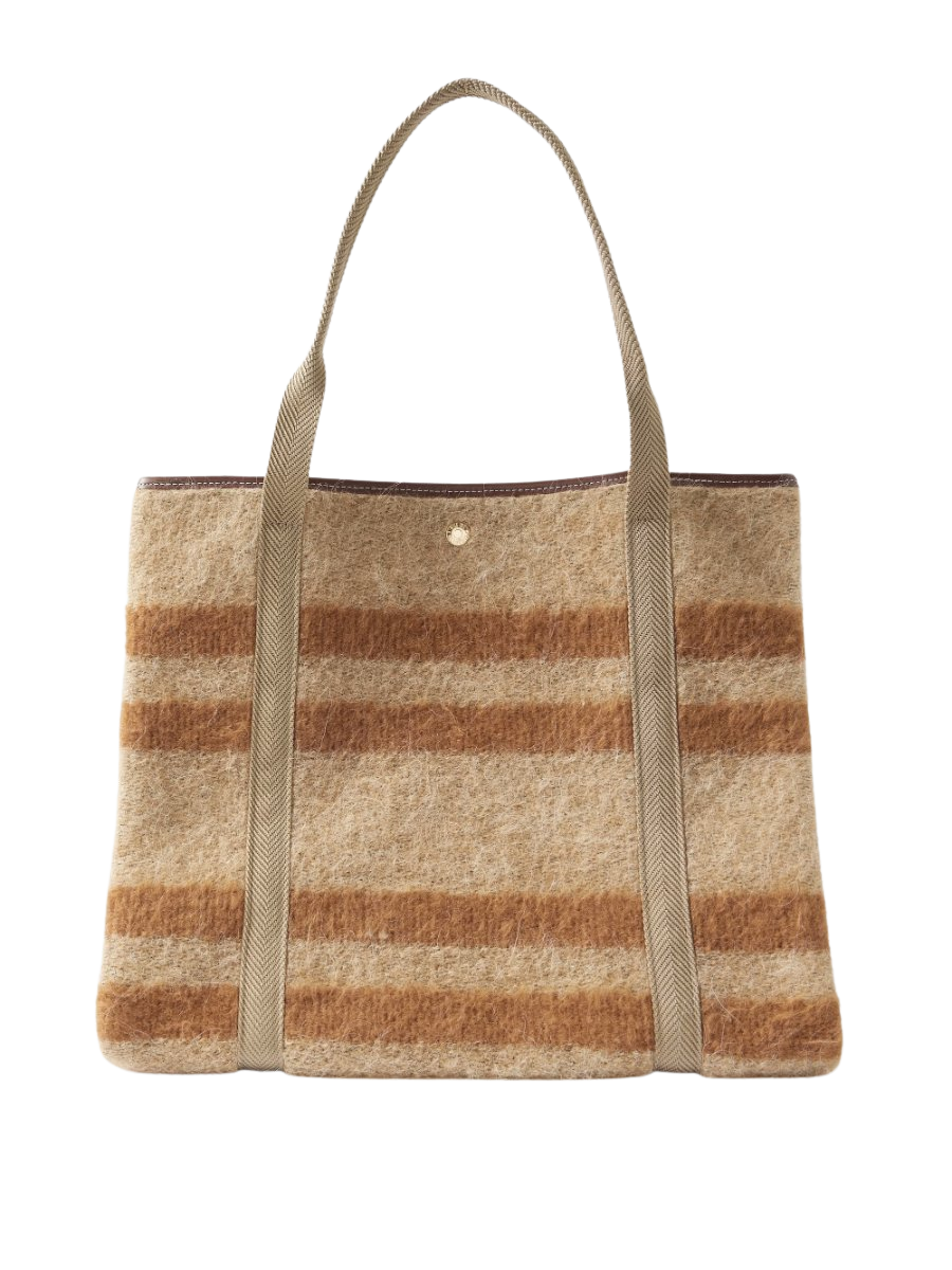 Traversée Mongolian Blanket large webbing and leather-trimmed striped brushed-felt tote