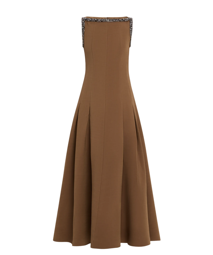 Roland Mouret Wool-Silk Embellished Boat-Neck Maxi Dress